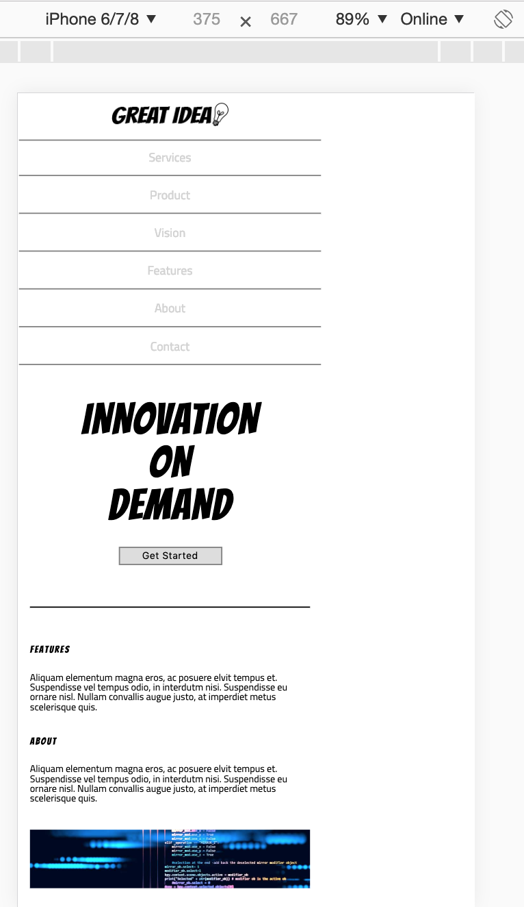 image of webpage with content smaller than web canvas