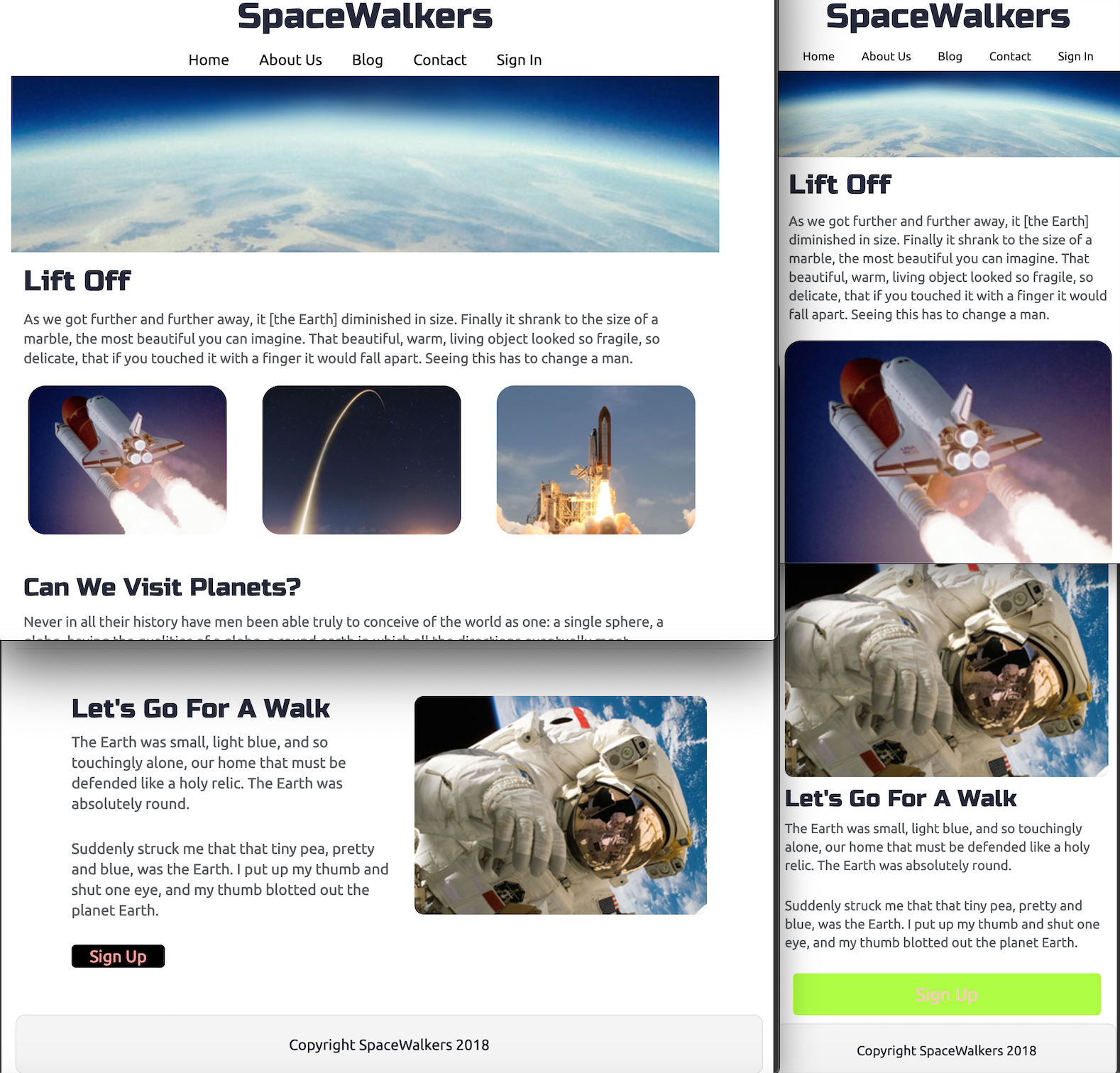 image of Desktop and Mobile SPACEWALKERS webpages